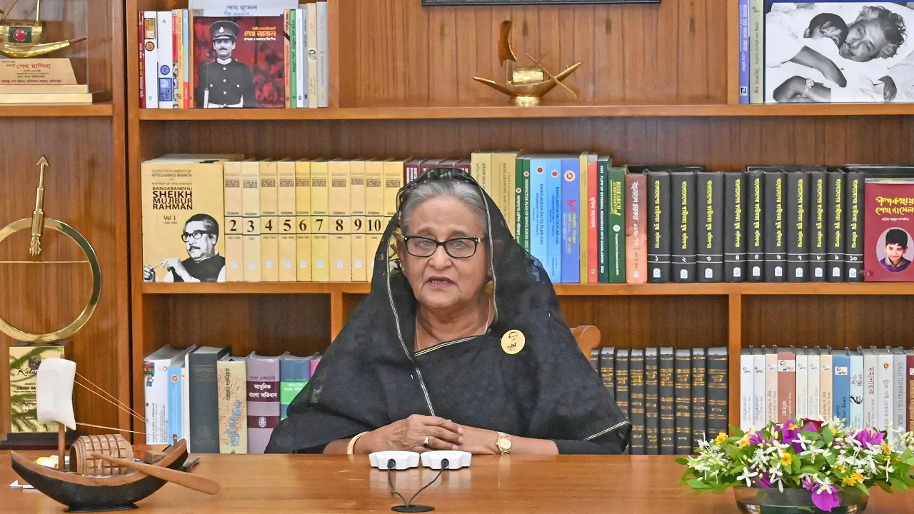 বুধবার সন্ধ্যায় জাতির উদ্দেশে ভাষণ দেন প্রধানমন্ত্রী শেখ হাসিনা। ইয়াসিন কবির জয়/সৌজন্য ছবি
