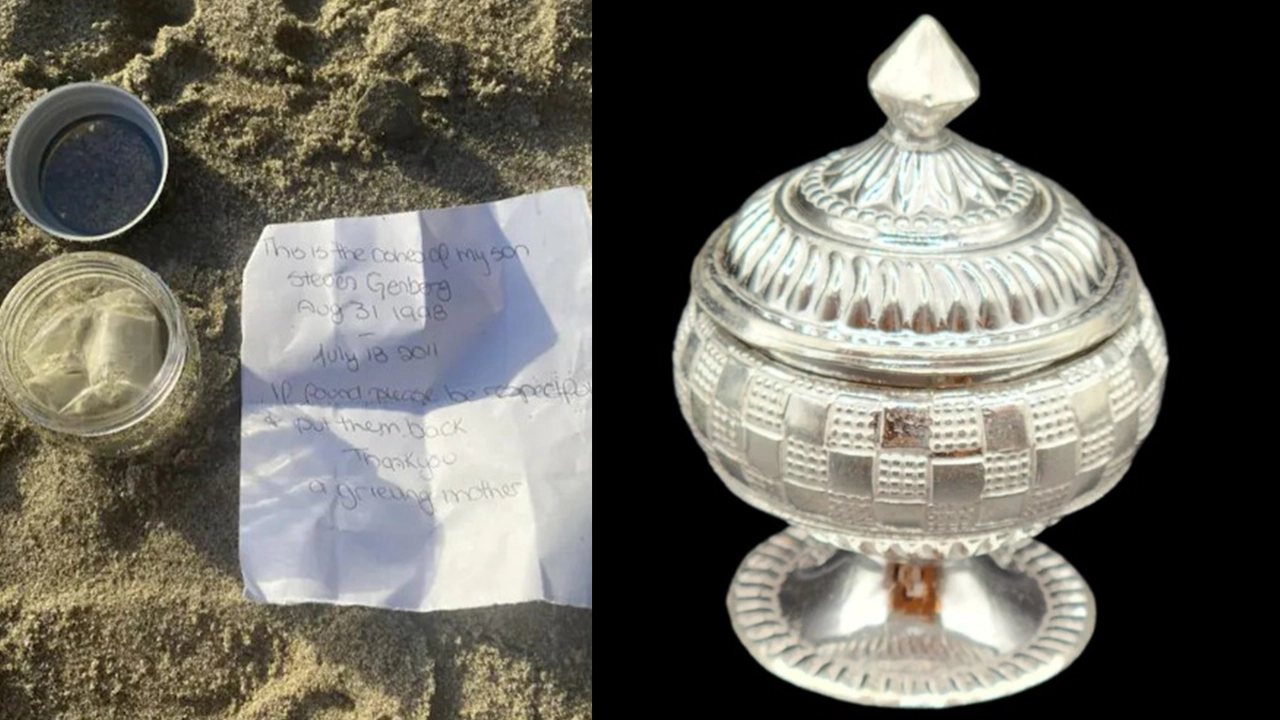 বালুর নিচে পাওয়া কৌটা। ছবি : সংগৃহীত