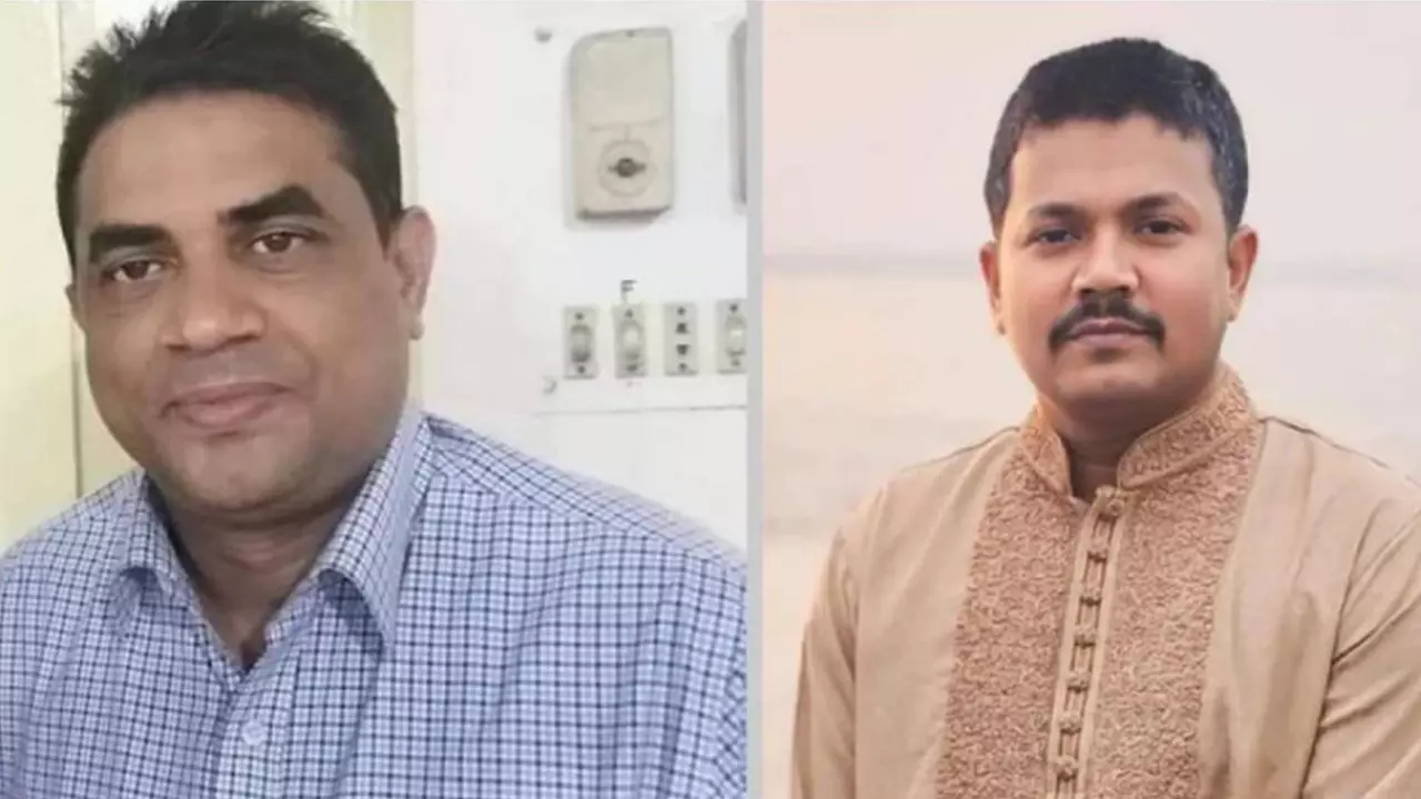 বরিশাল কোতয়ালি মডেল থানার নতুন ওসি মোস্তাফিজুর রহমান (বামে) ও বিমানবন্দর থানার ওসি লোকমান হোসেন (ডানে)। ছবি : কালবেলা