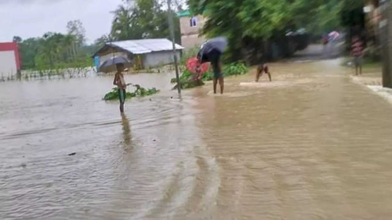 চকরিয়া উপজেলার মানিকপুরের রাস্তা পানির নিচে। ছবি : কালবেলা