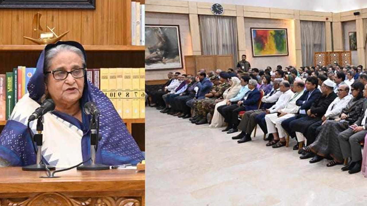 সরকারি-বেসরকারি বিভিন্ন বিশ্ববিদ্যালয়ের উপাচার্য, শিক্ষক এবং কলেজের অধ্যক্ষদের সঙ্গে মতবিনিময় করেন প্রধানমন্ত্রী শেখ হাসিনা। ছবি : সংগৃহীত