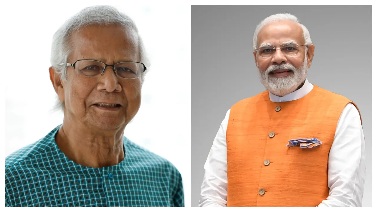 বাংলাদেশের অন্তর্বর্তীকালীন সরকারের প্রধান উপদেষ্টা ড. মুহাম্মদ ইউনূস ও ভারতের প্রধানমন্ত্রী নরেন্দ্র মোদি। পুরোনো ছবি