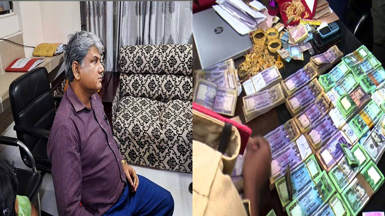 আটক প্রকৌশলী হারুন অর রশিদ ও উদ্ধার করা টাকা এবং স্বর্ণ। ছবি : সংগৃহীত