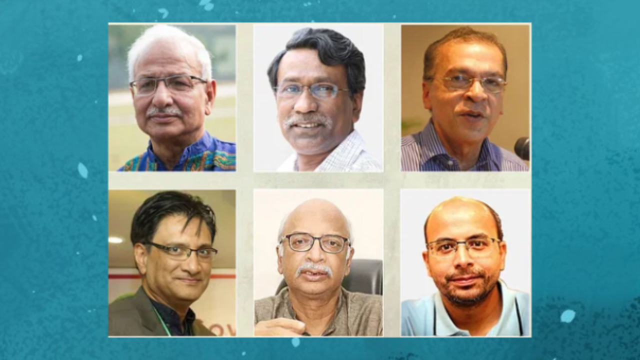 উপরে বাঁ থেকে সুজনের সম্পাদক বদিউল আলম মজুমদার, যুক্তরাষ্ট্রের ইলিনয় স্টেট ইউনিভার্সিটির অধ্যাপক আলী রীয়াজ, টিআইবির নির্বাহী পরিচালক ইফতেখারুজ্জামান; নিচে বাঁ থেকে ব্র্যাক ইনস্টিটিউট অব গভর্নেন্স অ্যান্ড ডেভেলপমেন্টের রিচার্স ফেলো মির্জা এম হাসান, সাবেক তত্ত্বাবধায়ক সরকারের প্রধান উপদেষ্টার বিশেষ সহকারী ম. তামিম, টেকসই উন্নয়নবিষয়ক লেখক ফয়েজ আহমদ তৈয়্যব। ছবি : সংগৃহীত