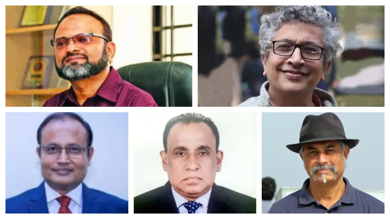 অধ্যাপক ড. নিয়াজ আহমেদ খান, অধ্যাপক ড. মোহাম্মদ তানজীম উদ্দিন খান, অধ্যাপক ড. এ. বি. এম. ওবায়দুল ইসলাম, অধ্যাপক ড. মোহাম্মদ ছিদ্দিকুর রহমান খান এবং অধ্যাপক ড. মো. কামরুল হাসান মামুন (বাঁ থেকে)। ছবি : সংগৃহীত