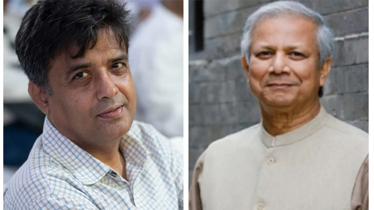 এএফপির সাংবাদিক শফিকুল আলম ও ড. মুহাম্মদ ইউনূস। ছবি : সংগৃহীত