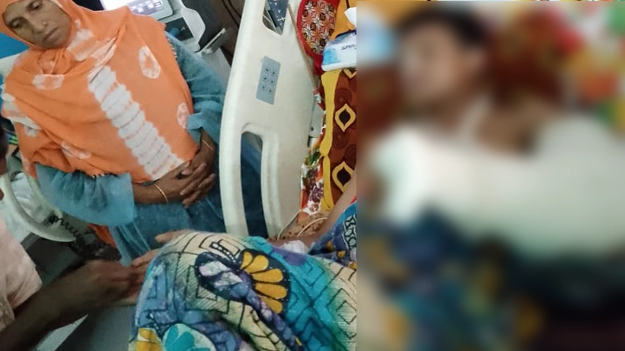 হাসপাতালের বিছানায় কাতরাচ্ছেন রায়হান মিয়া। ছবি : কালবেলা