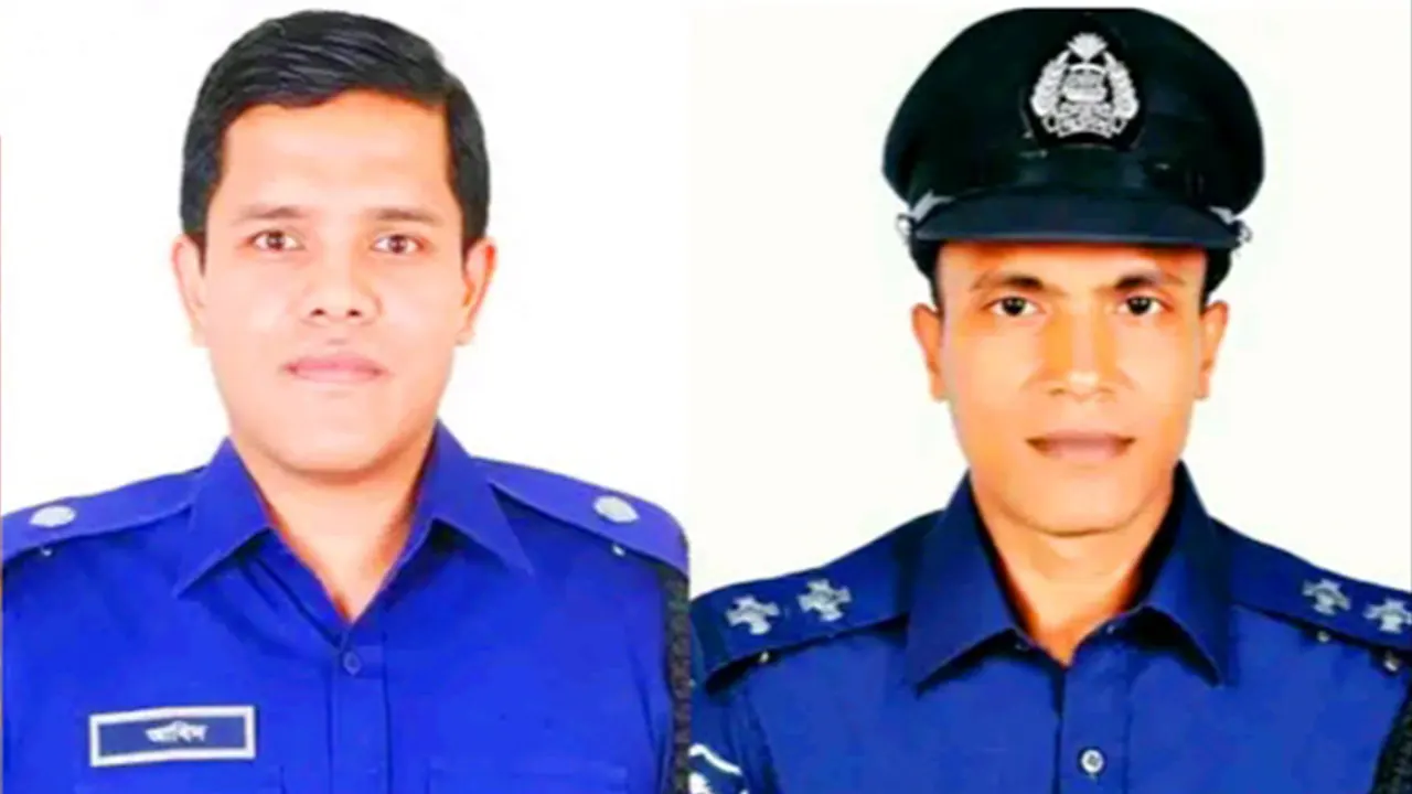 বাঁ থেকে- অতিরিক্ত পুলিশ সুপার মীর আবিদুর রহমান ও পুলিশের এসআই ফরিদ। ছবি : সংগৃহীত