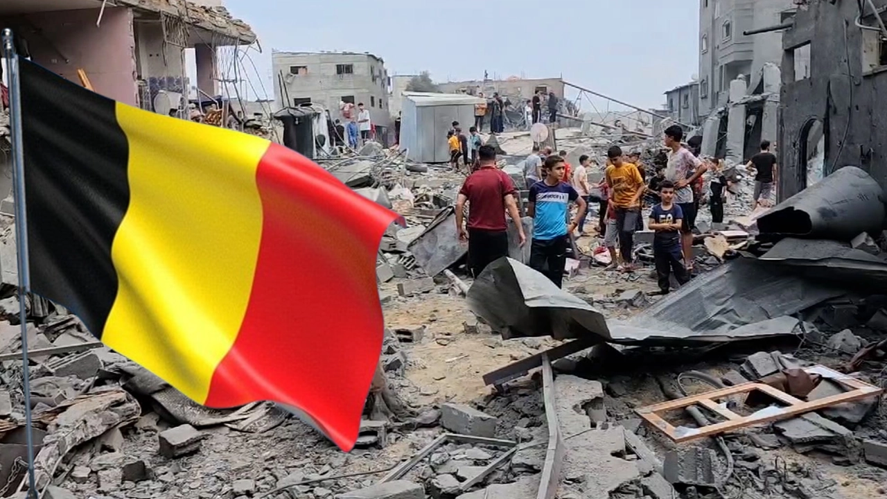 ইসরায়েলি হামলায় বিধ্বস্ত গাজা ও বেলজিয়ামের পতাকা। ছবি : সংগৃহীত