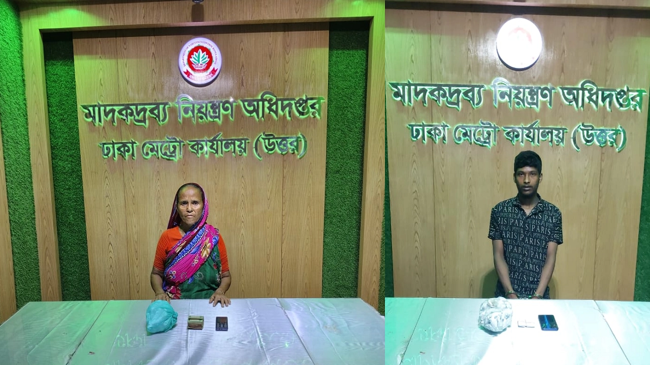 মাদক বিক্রি ও সেবনের অভিযোগে দুজনকে গ্রেপ্তার করেছে ডিএনসি। ছবি : কালবেলা