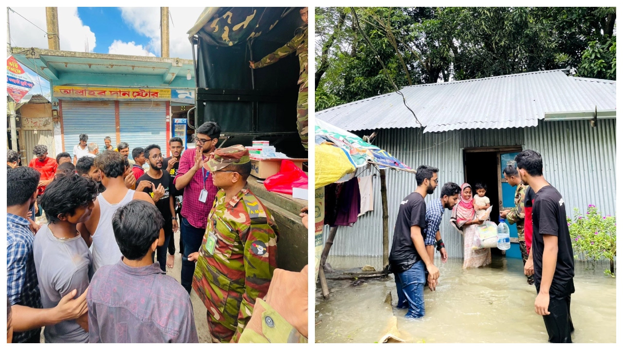 নোয়াখালীতে বানভাসী মানুষের পাশে ত্রাণ নিয়ে টিম স্মাইল। ছবি : কালবেলা