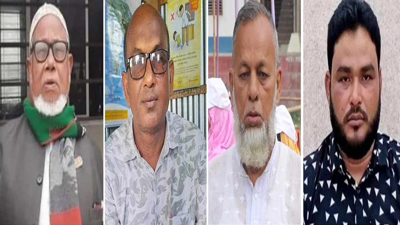 বাঁ থেকে আসামি আহমদ মোস্তফা খান বাচ্চু, আজগর আলী, মুল্লুক চাঁন, জহুরুল ইসলাম ভূইয়া। ছবি : কালবেলা