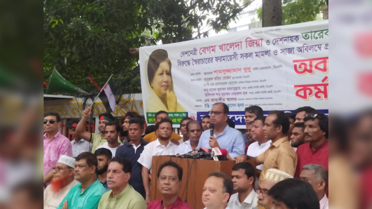 বক্তব্য দিচ্ছেন বিএনপির ভাইস চেয়ারম্যান শামসুজ্জামান দুদু। ছবি : কালবেলা