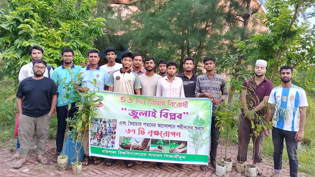বৈষম্যবিরোধী আন্দোলনে শহীদদের স্মরণে বৃক্ষরোপণ কর্মসূচির আয়োজন করা হয়। ছবি : কালবেলা