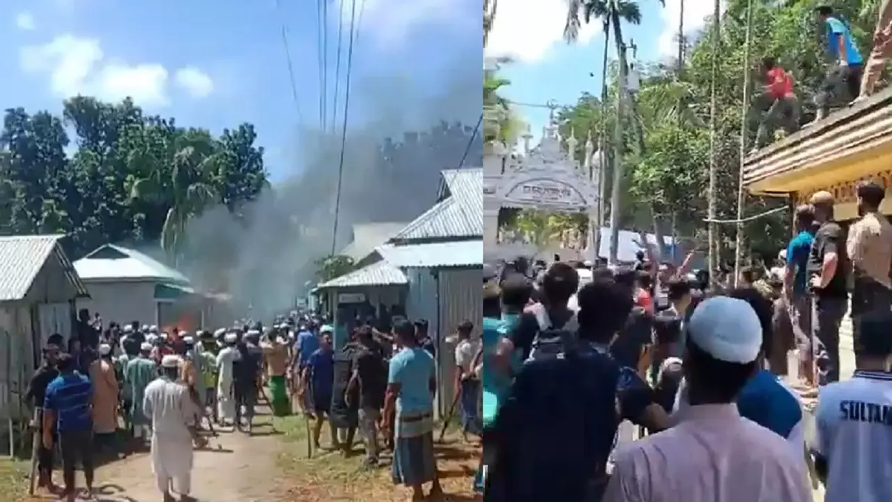 ত্রিশালে দেওয়ানবাগ পীরের আস্তানা ভাঙচুরের চেষ্টা ও অগ্নিসংযোগ করেছে বিক্ষুব্ধ জনতা। ছবি : কালবেলা
