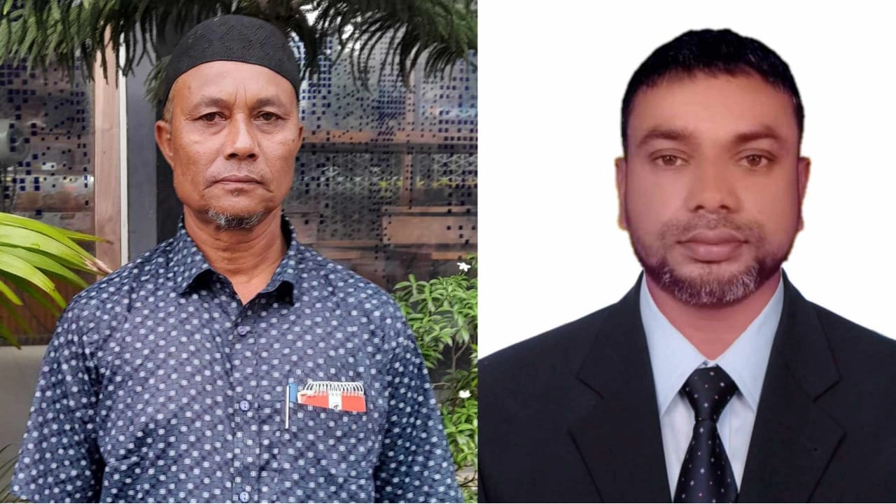 সভাপতি শেখ শাদী সরকার (বামে) এবং সাধারণ সম্পাদক মেহেদী হাসান রিপুল (ডানে)। ছবি : কালবেলা