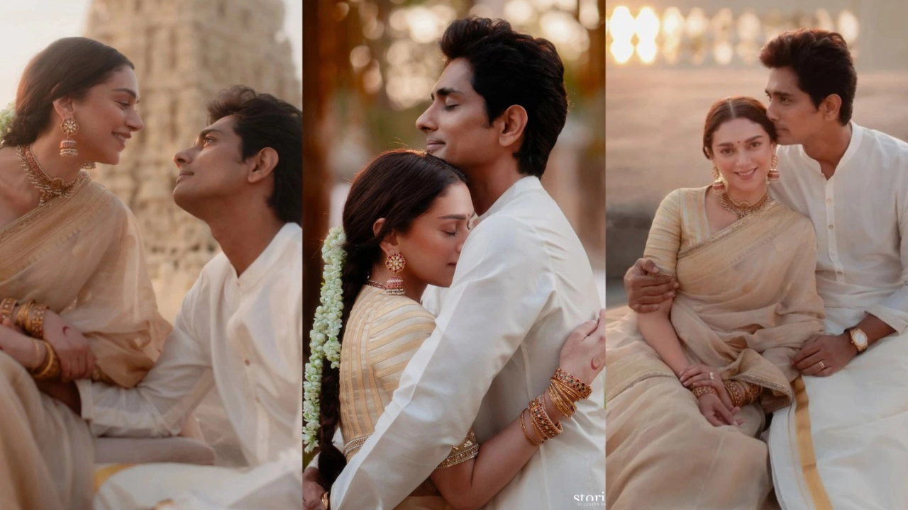 বিয়ের সাজে অদিতি রাও হায়দারি ও সিদ্ধার্থ। ছবি : সংগৃহীত