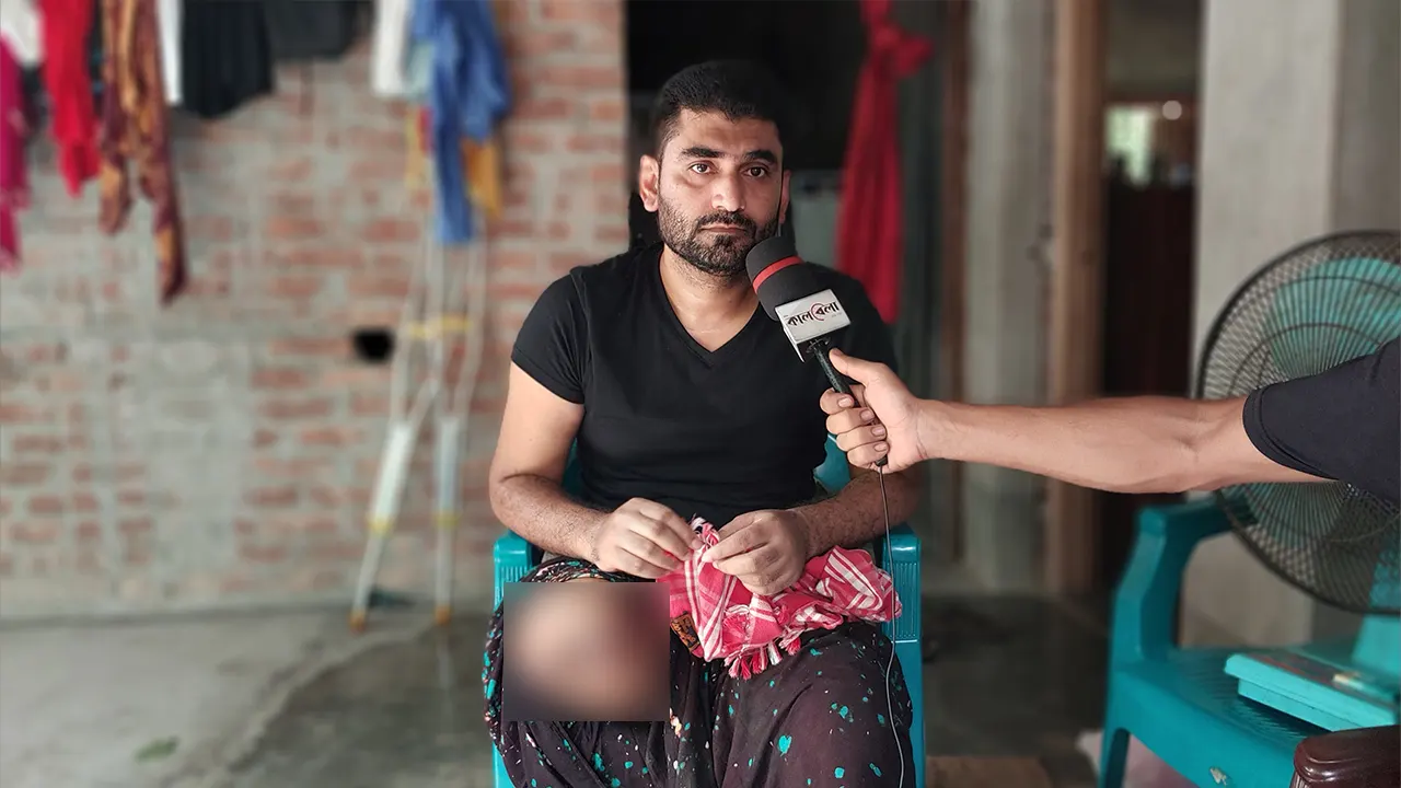 আন্দোলনে পা হারানো ইমরান। ছবি : কালবেলা
