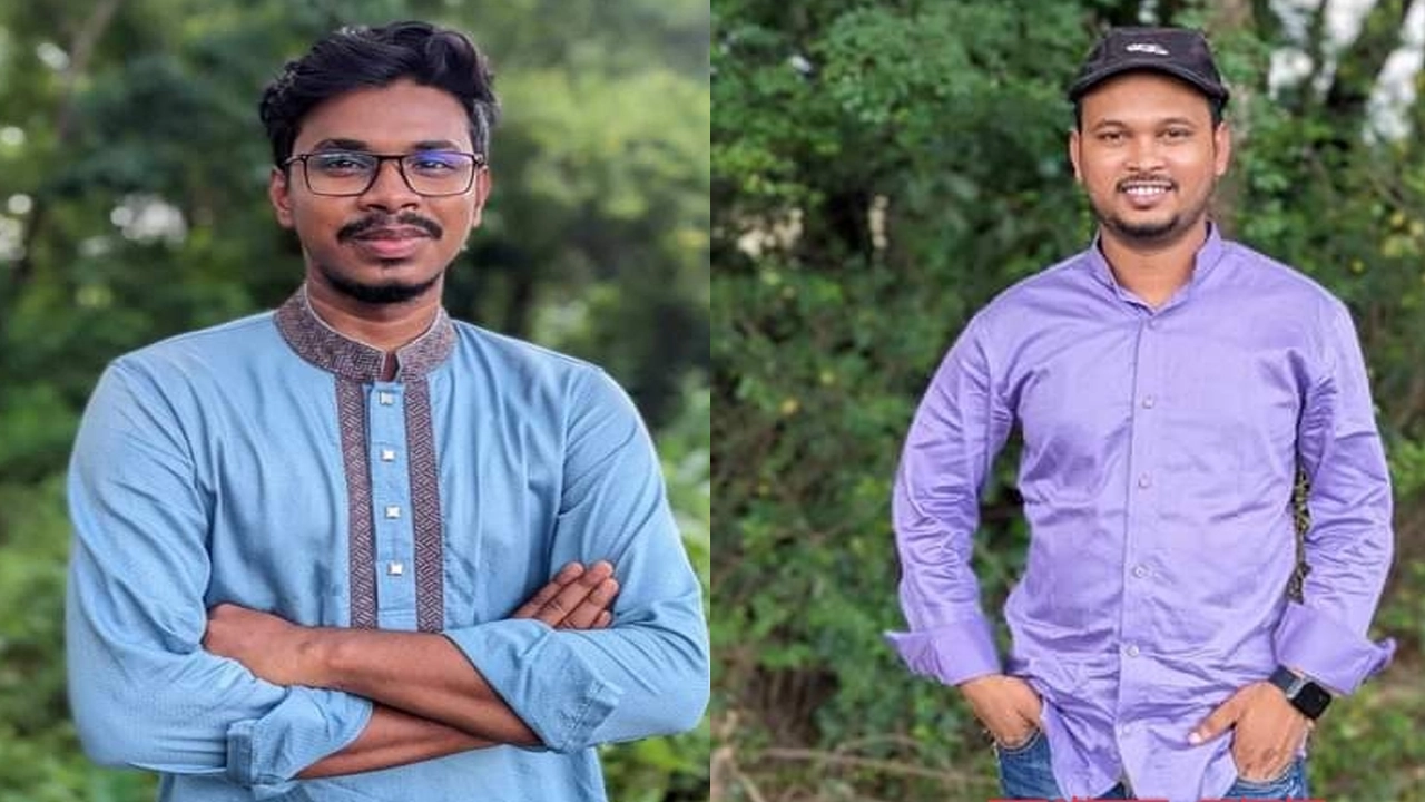 সভাপতি মোহাম্মদ ইমাম হোসেন (বামে) ও সাধারণ সম্পাদক আব্দুল্লাহ আল নোমান (ডানে)। ছবি : কালবেলা