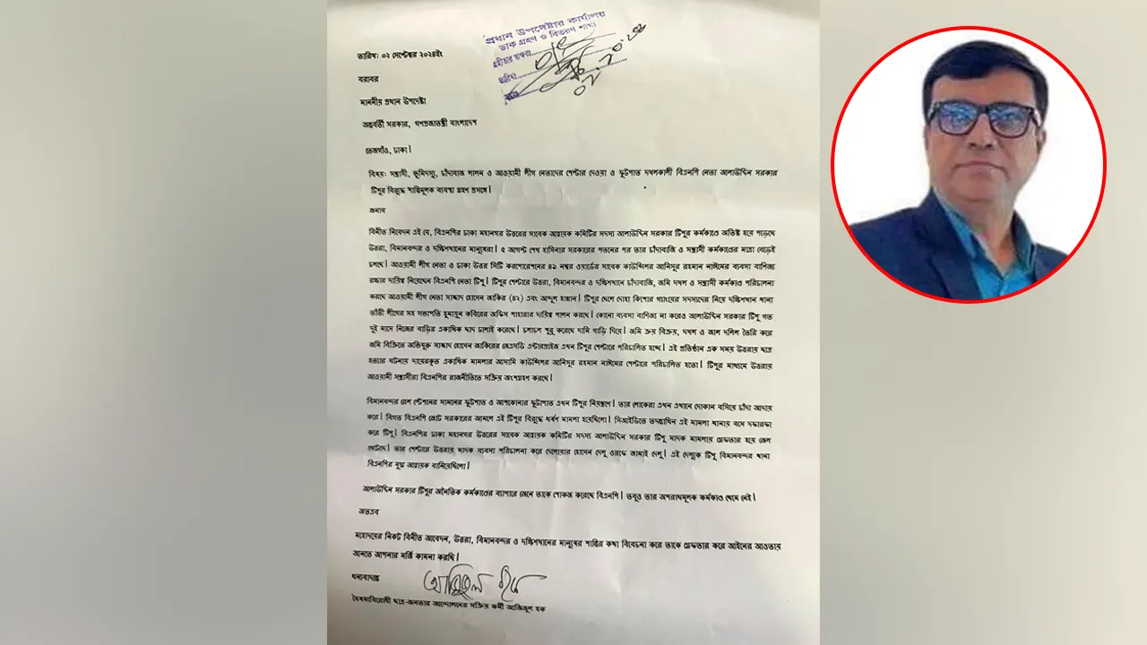 অভিযোগপত্রের ছবি। ইনসেটে টিপু
