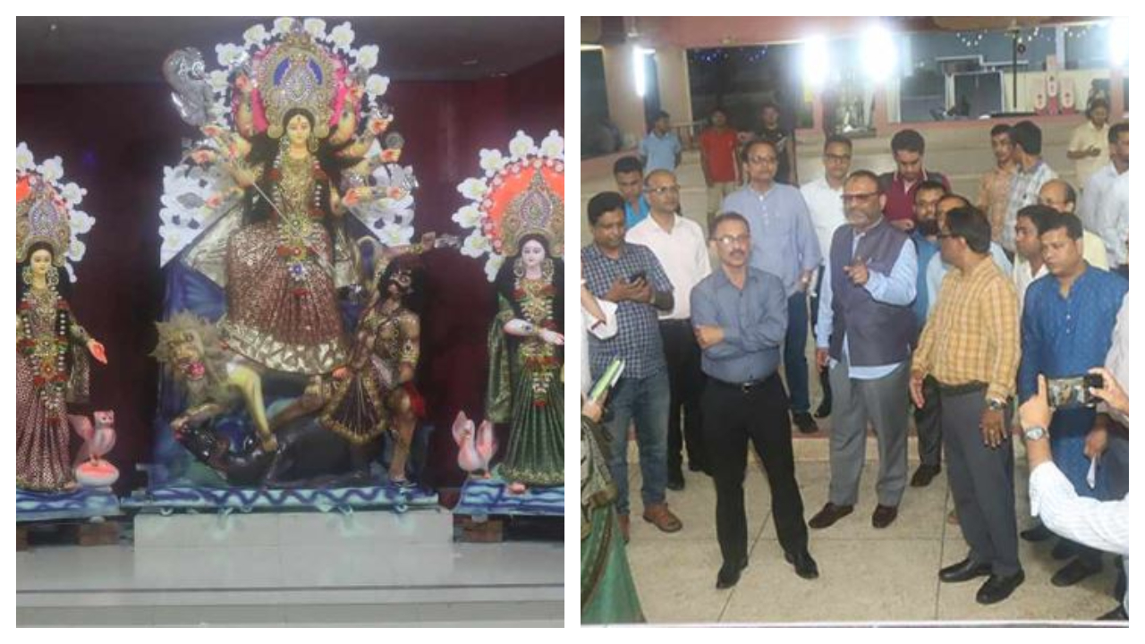 পূজামণ্ডপ পরিদর্শনকালে উপাচার্য অধ্যাপক ড. নিয়াজ আহমদ খান। ছবি : কালবেলা