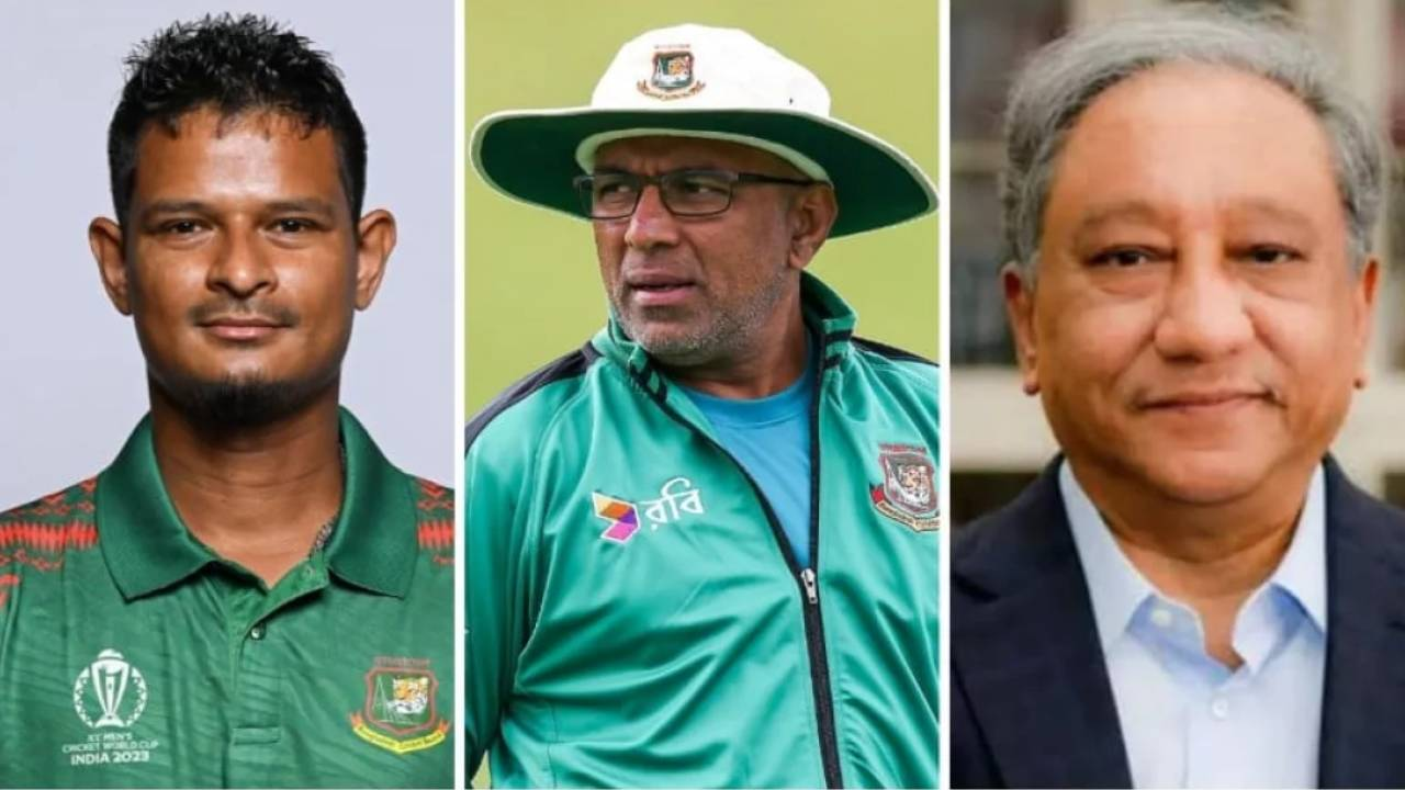নাসুম আহমেদ (বাঁয়ে), চন্ডিকা হাথুরুসিংহে (মাঝে) ও নাজমুল হাসান পাপন। ছবি : সংগৃহীত