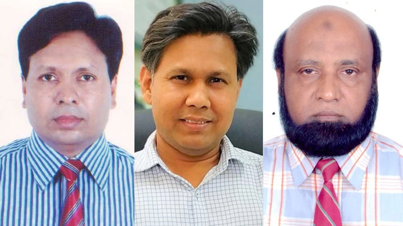 অধ্যাপক ড. মোহাম্মদ মাঈন উদ্দীন (বাঁয়ে), অধ্যাপক ড. ফরিদ উদ্দিন খান (মাঝে) ও কোষাধ্যক্ষ অধ্যাপক মতিয়ার রহমান (ডানে)। ছবি : ছবি : সংগৃহীত