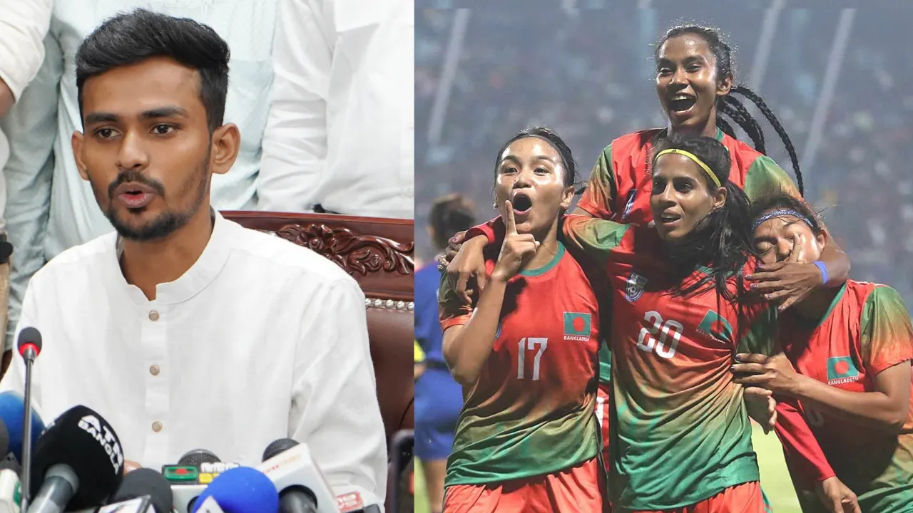 সাফ চ্যাম্পিয়নদের অভিনন্দন জানিয়েছেন উপদেষ্টা আসিফ। ছবি : সংগৃহীত