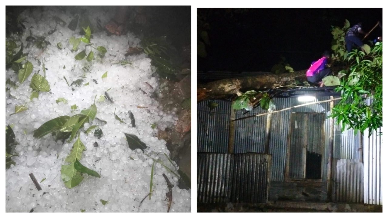 হবিগঞ্জে ওপর দিয়ে বয়ে যাওয়া আকস্মিক ঝড় ও শিলাবৃষ্টিতে ব্যাপক ক্ষয়ক্ষতির একটি চিত্র। ছবি : কালবেলা