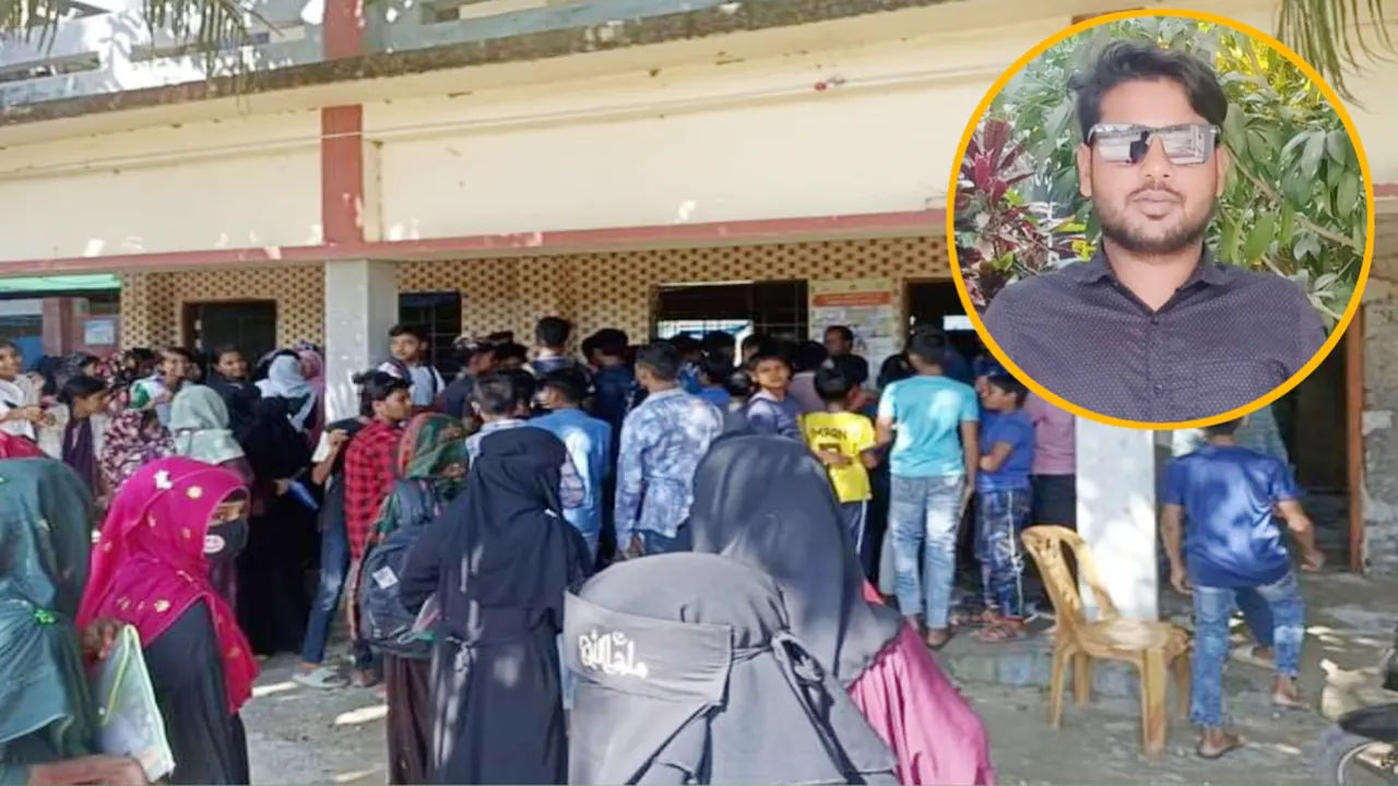 বুড়িগোয়ালিনী ফরেস্ট মাধ্যমিক বিদ্যালয়, ইনসেটে ছাত্রদল নেতা আব্দুস সালাম। ছবি : সংগৃহীত