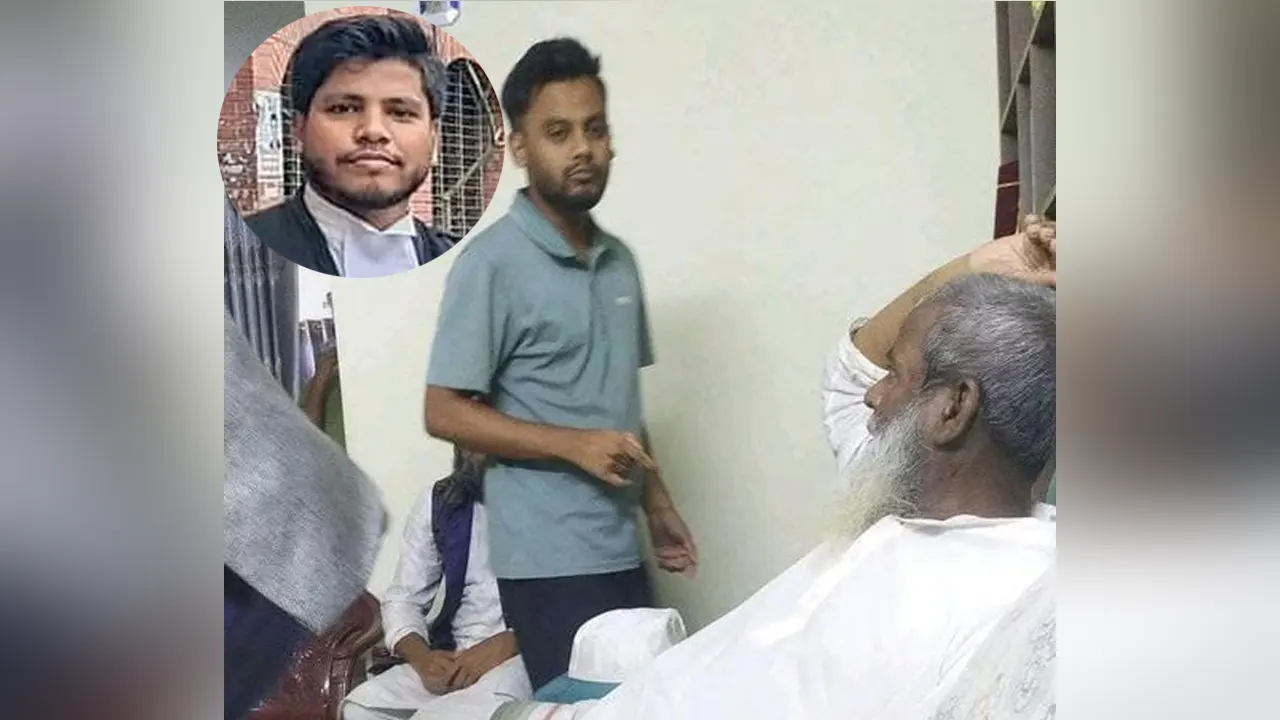 ইনসেটে আইনজীবী সাইফুল ইসলাম আলিফ ও বসে আছেন তার বাবা জামাল উদ্দিন সওদাগর। ছবি : সংগৃহীত