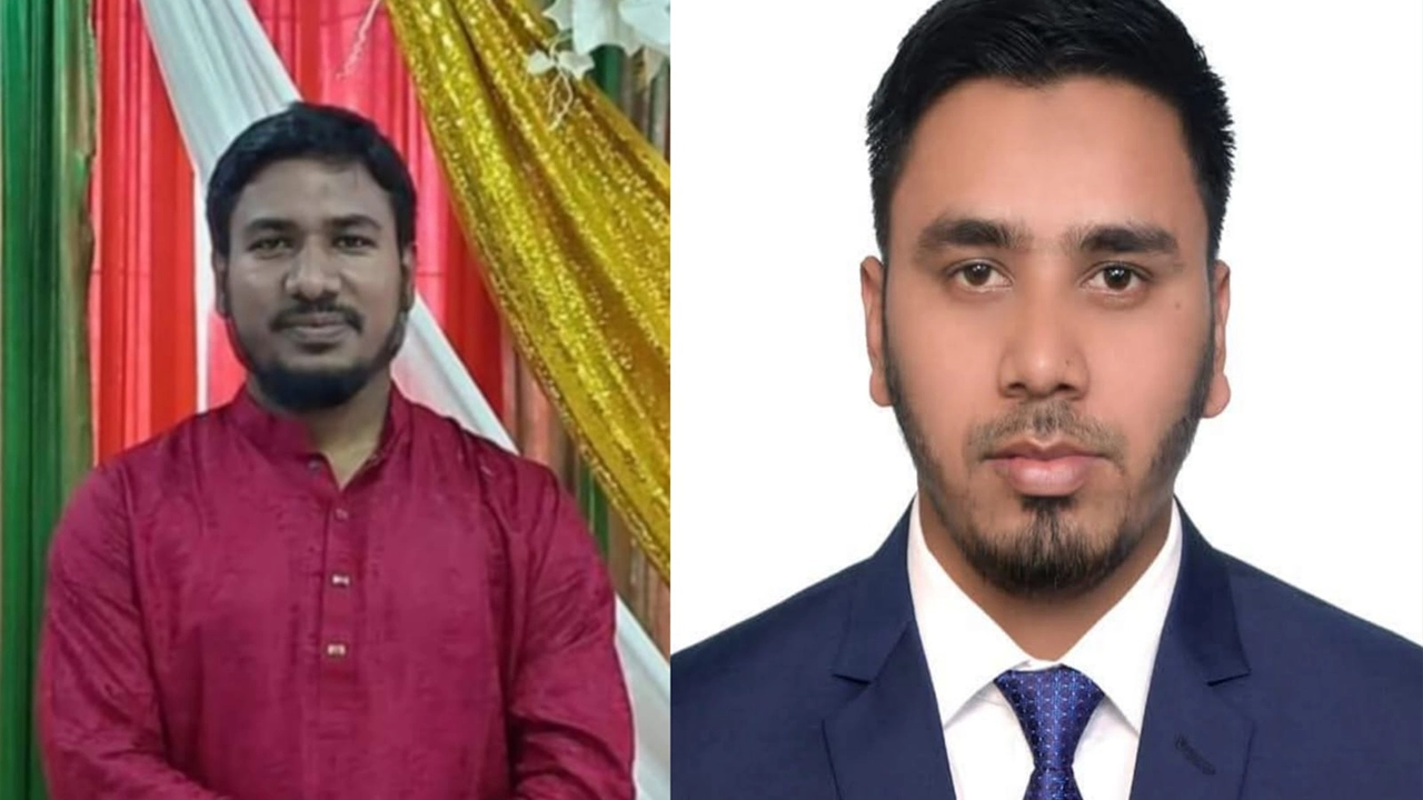 শাবিপ্রবি ছাত্রশিবির সভাপতি তারেক মনোয়ার (বামে) ও সেক্রেটারি মাসুদ রানা তুহিন (ডানে)। ছবি : কালবেলা