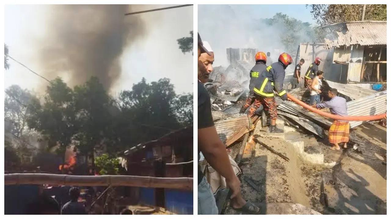 আগুন নিয়ন্ত্রণে ফায়ার সার্ভিসের কর্মীরা। ছবি : কালবেলা