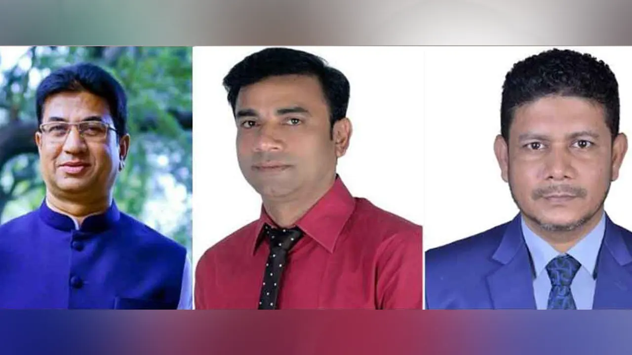 বাঁ থেকে সিলেট জেলা আওয়ামী লীগের সাধারণ সম্পাদক অ্যাডভোকেট নাসির উদ্দিন খান, সিলেট মহানগর যুবলীগের সভাপতি আলম খান মুক্তি ও সিলেট মহানগর যুবলীগের সহসভাপতি রিপন। ছবি : সংগৃহীত