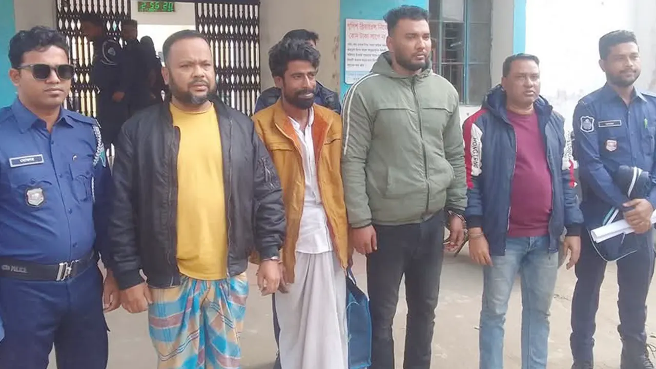 গ্রেপ্তারকৃত পলাতক ৪ নেতা ও মাদক ব্যবসায়ী। ছবি : কালবেলা