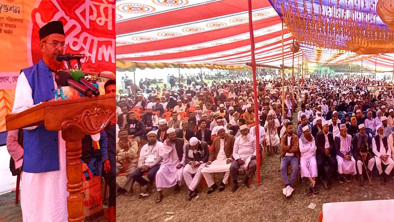 চাঁদপুরের মতলবে জামায়াতের কর্মী সম্মেলনে বক্তব্য দেন মাওলানা আবদুল হালিম। ছবি : কালবেলা