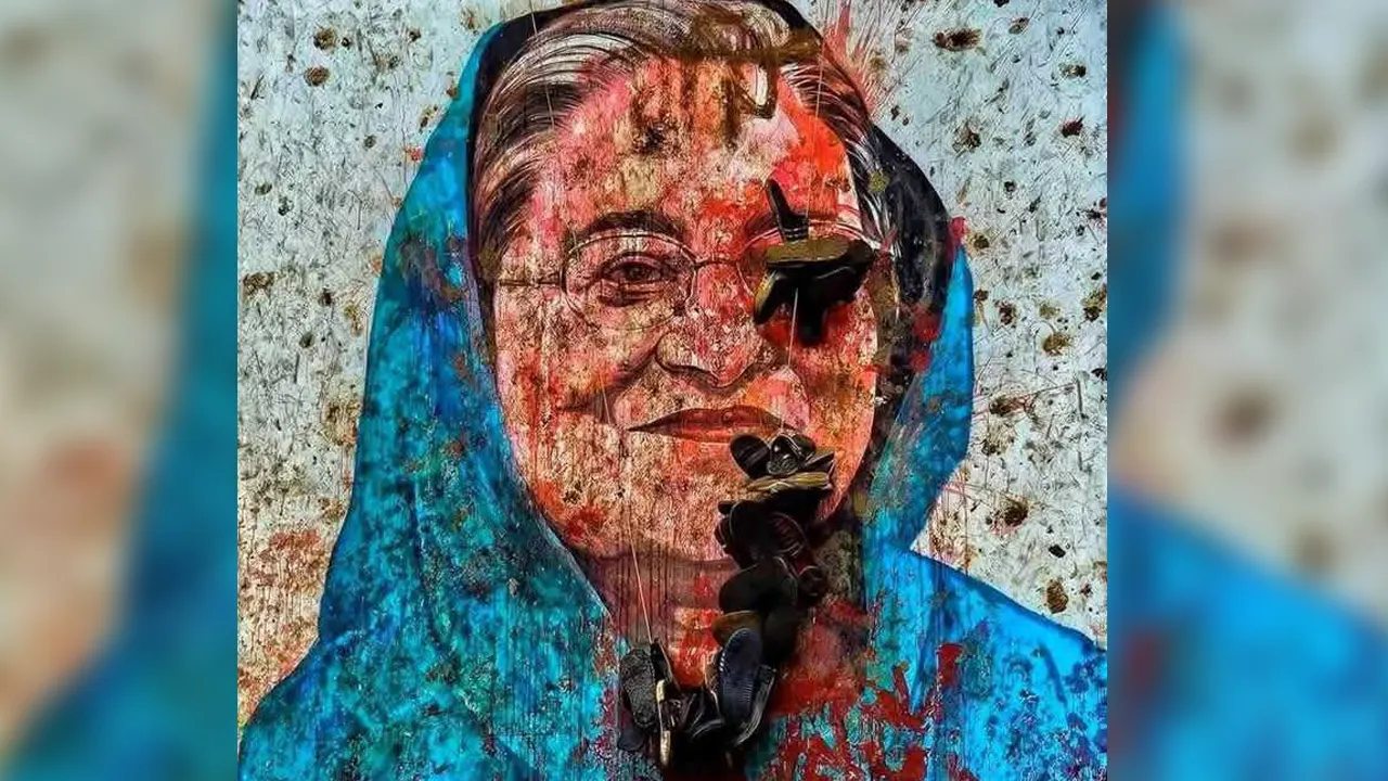 টিএসসির রাজু ভাস্কর্য সংলগ্ন মেট্রোরেলের পিলারে সাবেক প্রধানমন্ত্রী শেখ হাসিনার ঘৃণাসূচক গ্রাফিতি। ছবি : কালবেলা