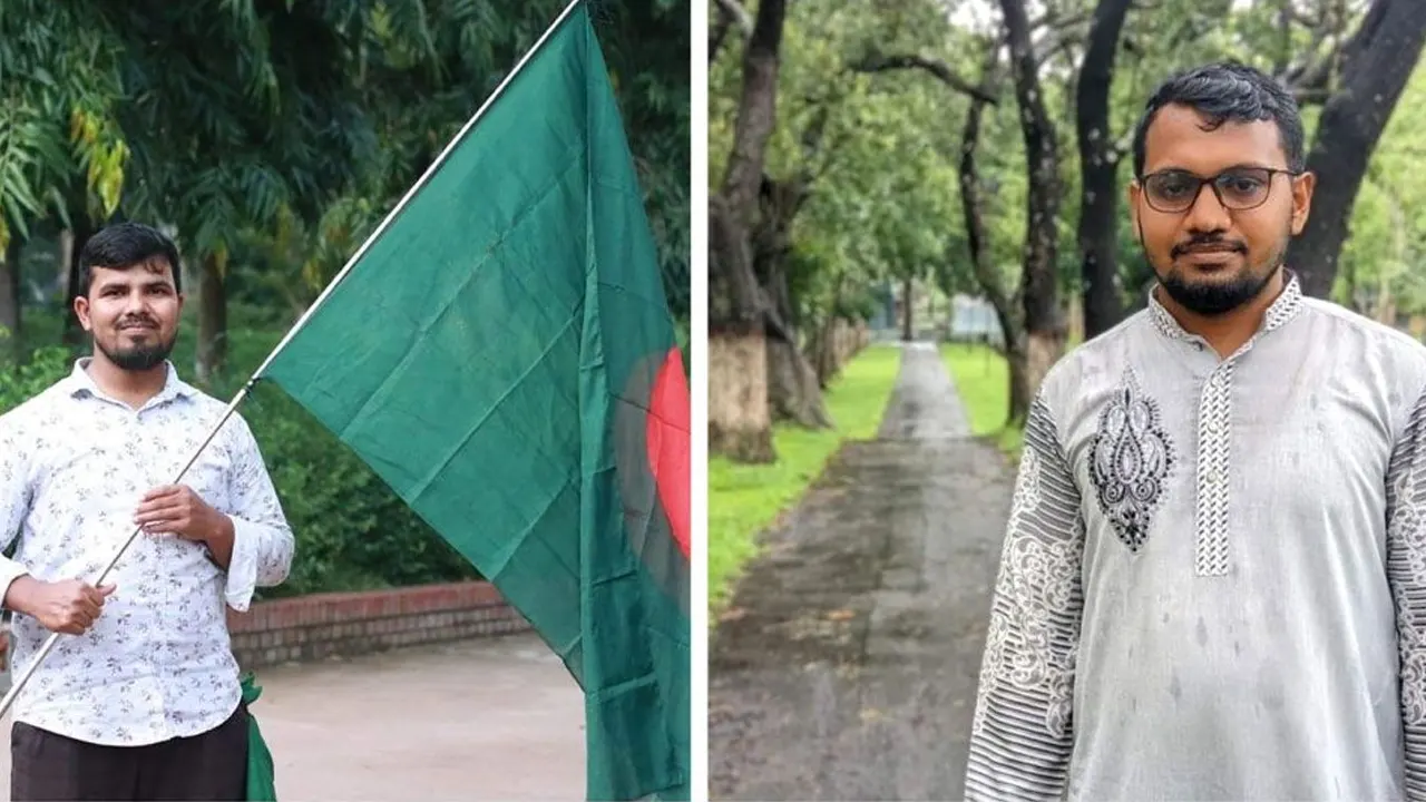কুমিল্লা বিশ্ববিদ্যালয় শিবিরের সভাপতি ইউসুফ ইসলাহী (বাঁয়ে) ও সেক্রেটারি মাজহারুল ইসলাম (ডানে)। পুরোনো ছবি