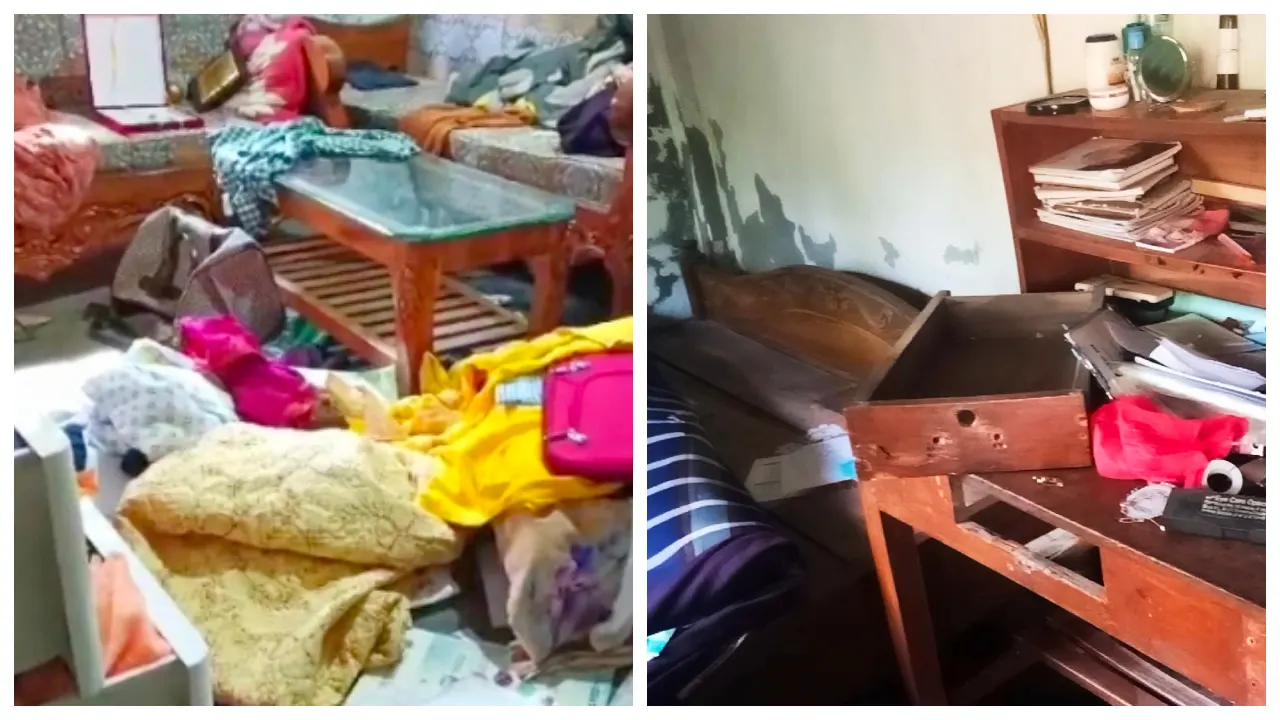 ডাকাতির পর ছড়িয়ে ছিটিয়ে থাকা বিএনপি নেতার বাড়ির আসবাবপত্র। ছবি : কালবেলা