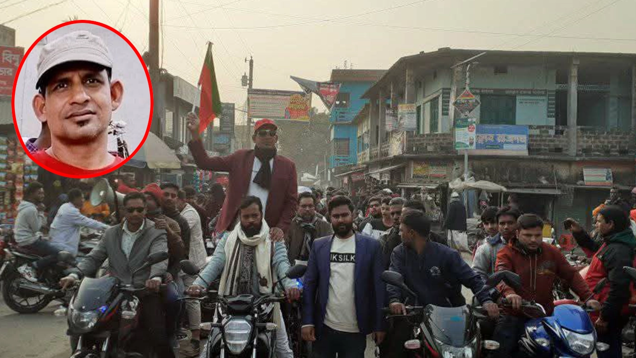 মনিরামপুরে মোটরসাইকেল শোডাউন করেছেন বিএনপি কর্মী রিপন। ছবি : কালবেলা