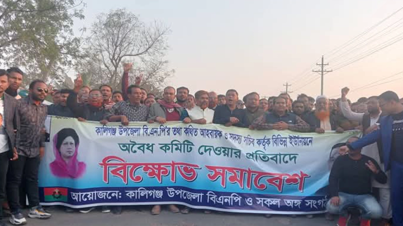 সাতক্ষীরার কালিগঞ্জে কমিটি গঠনকে কেন্দ্র করে বিএনপির এক পক্ষের বিক্ষোভ সমাবেশ। ছবি : কালবেলা