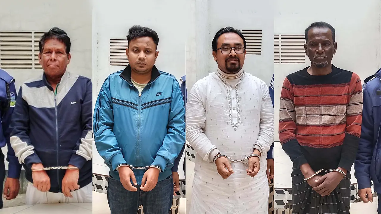 গ্রেপ্তারকৃত চার নেতাকর্মী। ছবি : কালবেলা