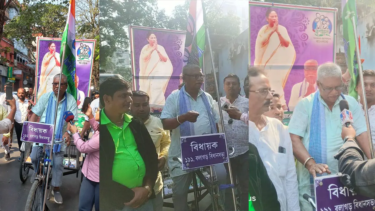 বিধানসভায় রিকশা চালিয়ে যাচ্ছেন এক এমপি। ছবি : সংগৃহীত