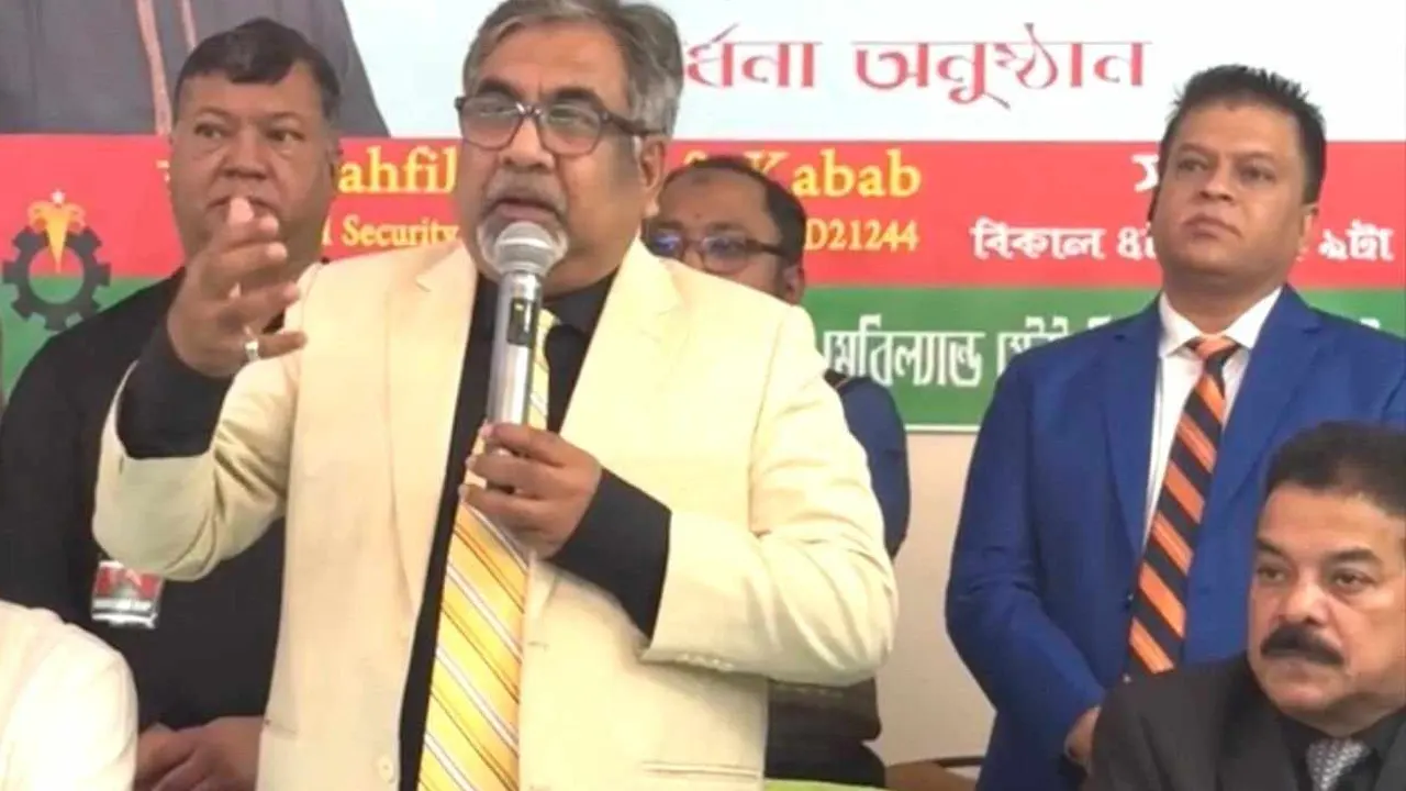 যুক্তরাষ্ট্রের মেরিল্যান্ড স্টেট বিএনপি আয়োজিত সংবর্ধনা অনুষ্ঠানে বক্তব্য দেন সৈয়দ এমরান সালেহ প্রিন্স। ছবি : কালবেলা