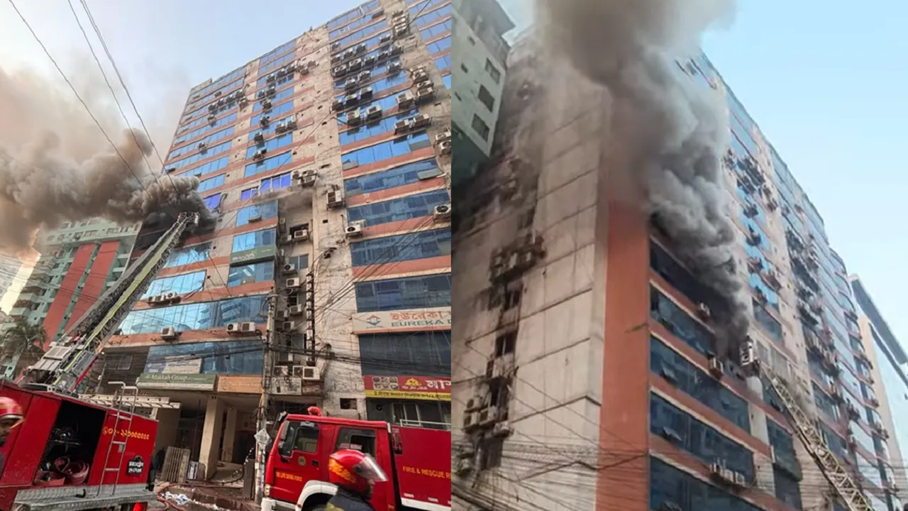 রাজধানীর পুরানা পল্টনের জামান টাওয়ারে ভয়াবহ আগুন। ছবি : সংগৃহীত