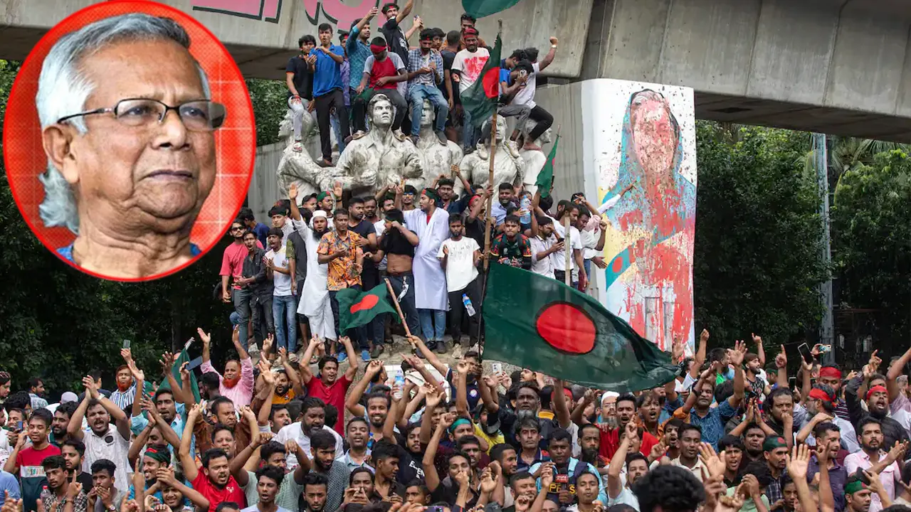 জুলাই আন্দোলনে শেখ হাসিনার গ্রাফিতি ও ড. ইউনূস। ছবি : সংগৃহীত