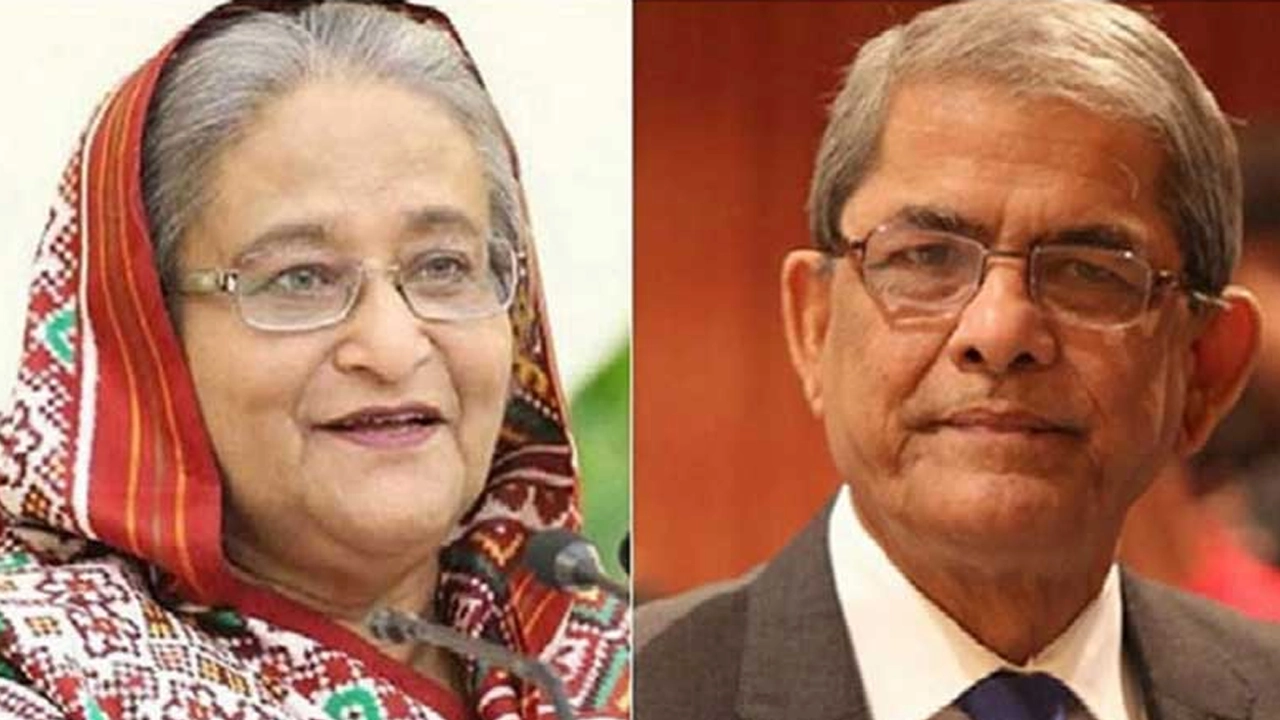 শেখ হাসিনা ও মির্জা ফখরুল ইসলাম। ছবি : সংগৃহীত