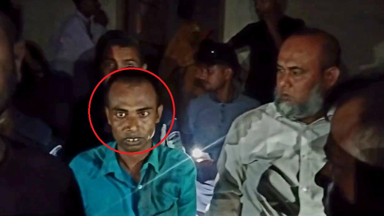 খুনের অভিযোগে আটক বড় ভাই জালাল উদ্দিন (লাল চিহ্নিত)। ছবি : কালবেলা