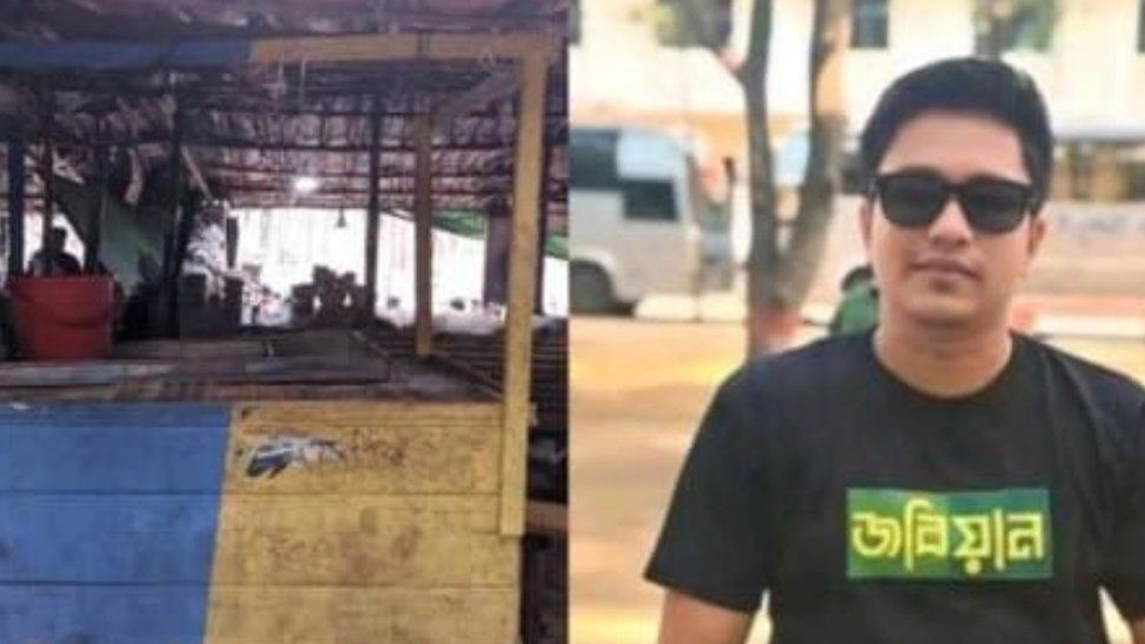 চায়ের দোকান ও অভিযুক্ত আজিজুল হাকিম আকাশ। ছবি : কালবেলা