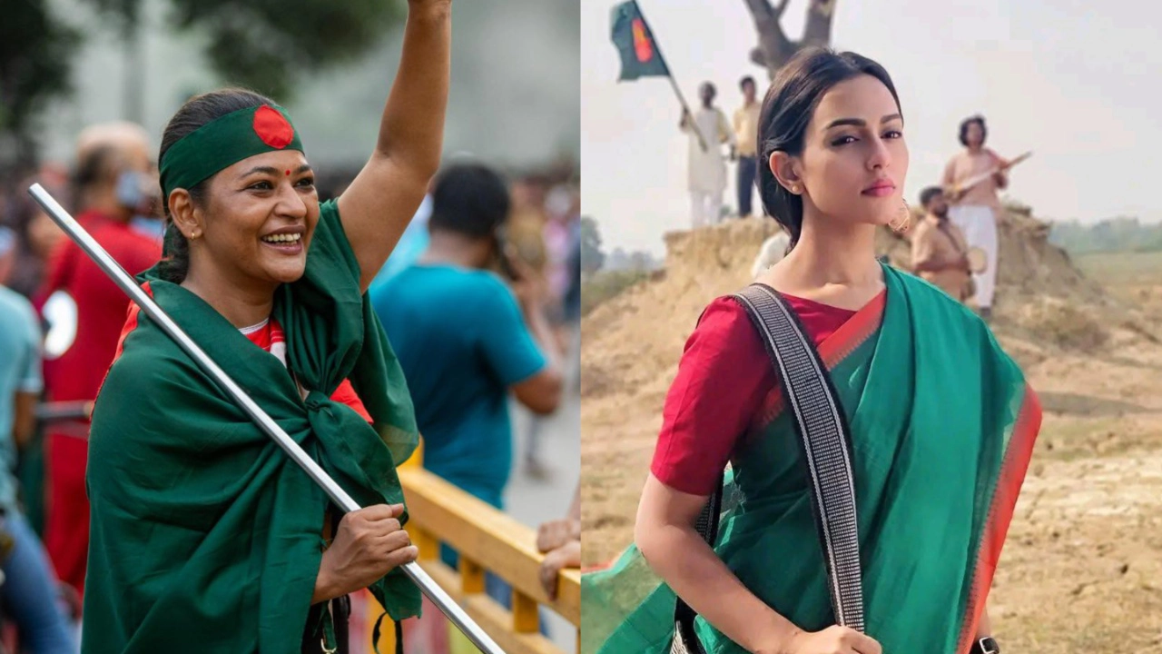 অভিনেত্রী আজমেরী হক বাঁধন ও নুসরাত ফারিয়া। ছবি : সংগৃহীত